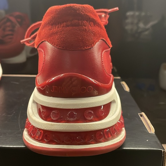 Jimmy Choo red leather, suede and fabric sneakers - Picture 8 of 10